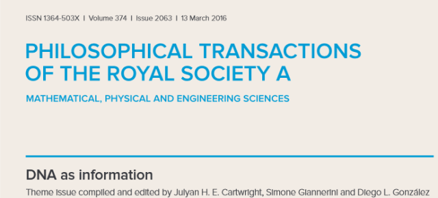 Numero especial de Philosophical Transactions: «DNA as information» editado por Julyan H.E. Cartwright, Simone Giannerini y Diego L. González