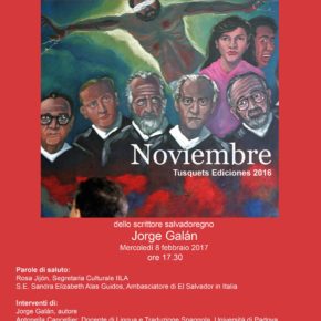 Mañana en el Instituto Italo-Latinoamericano la presentación de "Noviembre" de Jorge Galán.