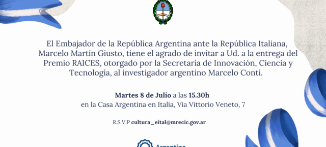Entrega del Premio RAICES 2024 a Marcelo Enrique Conti en la Casa Argentina